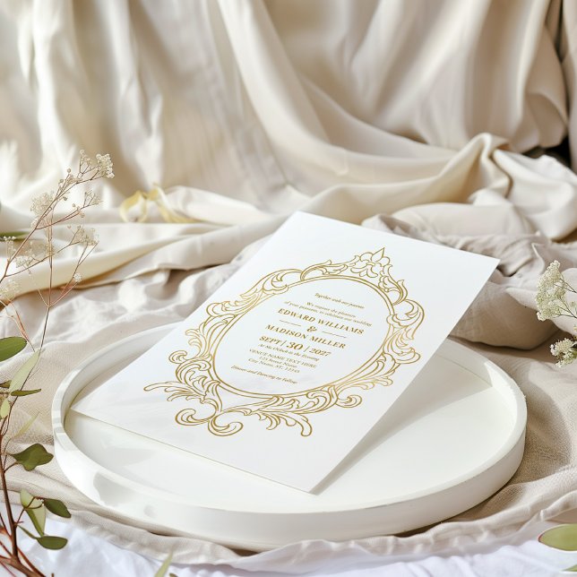 Gold Wedding Vintage Frame Custom Wedding Invitat Invitation (Creator Uploaded)