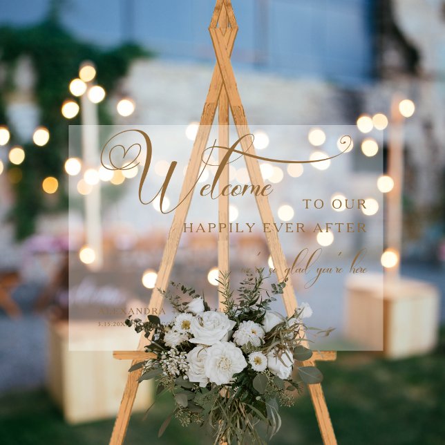 Gold wedding Welcome | We're So Glad You're Here Acrylic Sign (Creator Uploaded)