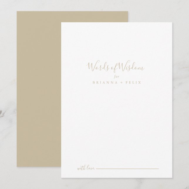 Gold Wedding Words of Wisdom Advice Card (Front/Back)