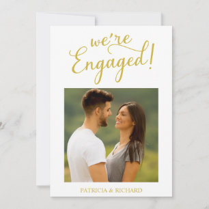 Gold We're Engaged Engagement Announcement Photo
