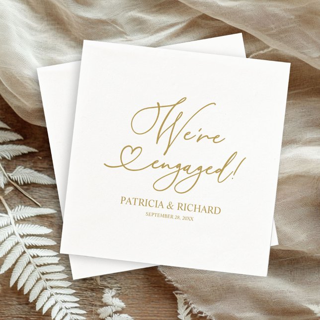 Gold We're Engaged Engagement Party Napkins (Creator Uploaded)