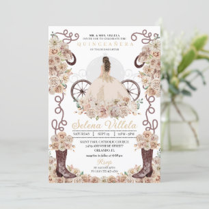 Gold Western Cinderella Carriage Quinceañera Invitation