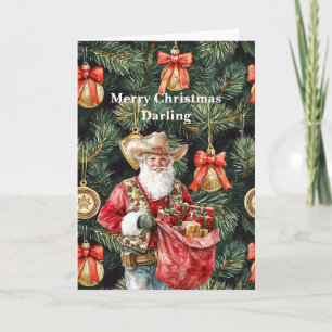 Gold Western Cowboy Santa Christmas  Card