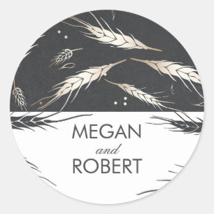 Gold Wheat Fall Wedding Classic Round Sticker