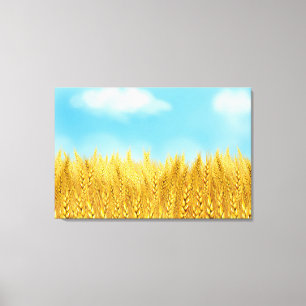 Gold Wheat Field Blue sky Oil Painting Summer Canvas Print