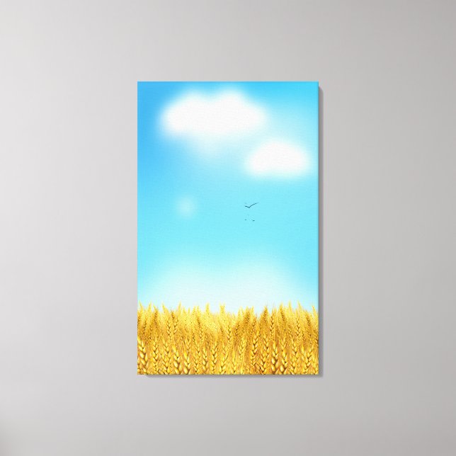Gold Wheat Field Blue sky Oil Painting Summer Canvas Print (Front)
