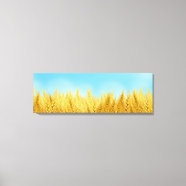 Gold Wheat Field Blue sky Oil Painting Summer Canvas Print (Front)