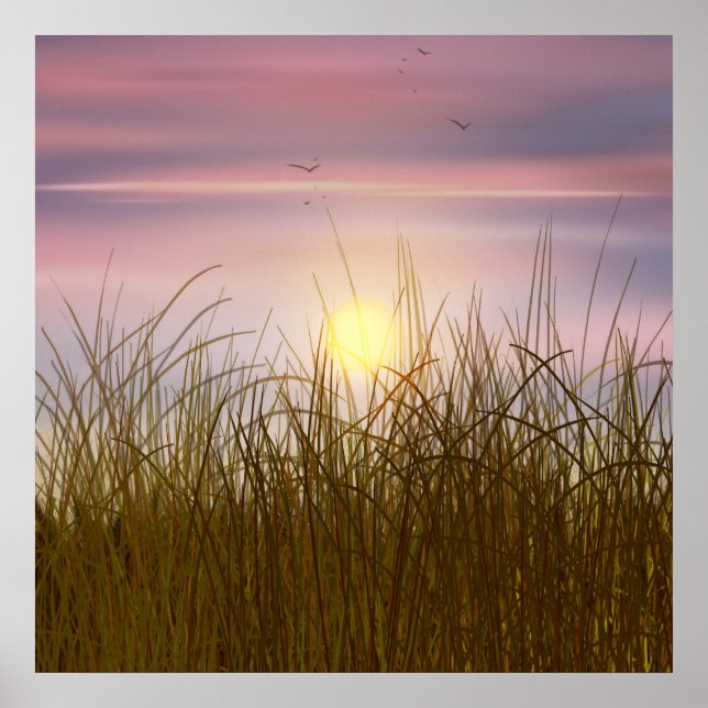 Gold Wheat Field Sunset sky Oil Painting Summer Poster (Front)