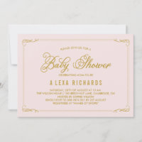 Gold Whimsical Borders Baby Shower Invitation
