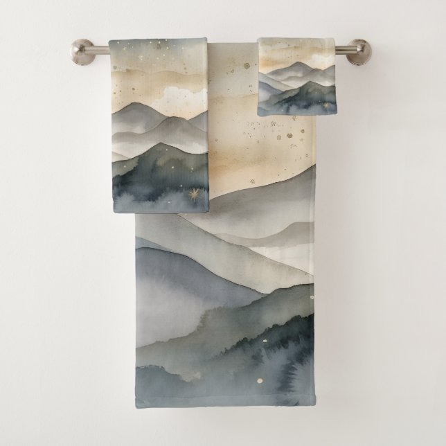 Gold Whimsical et Marine Mountains Starry Night (En situation)