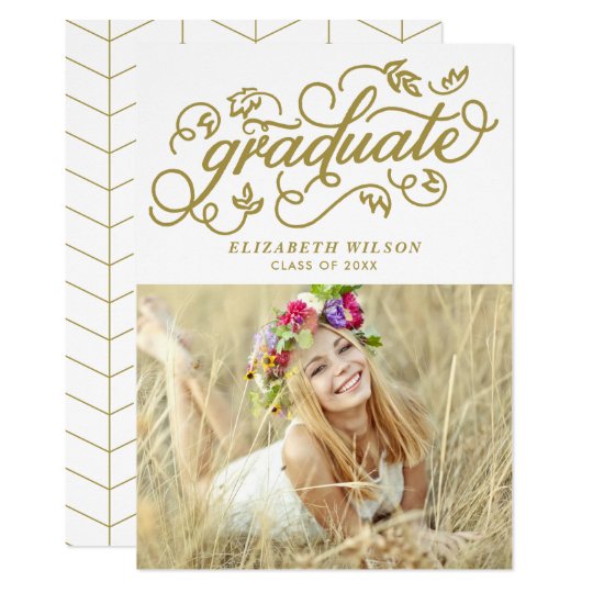 Gold Whimsical Script Photo Graduation Party Card