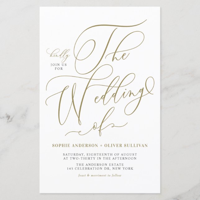 Gold Whimsical Script Wedding Invitation (Front)