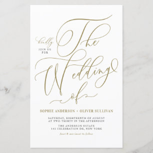 Gold Whimsical Script Wedding Invitation