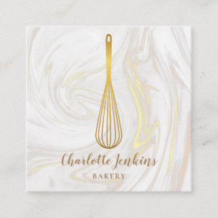 Gold Whisk Bakery Catering Marble Swirls Square Business Card