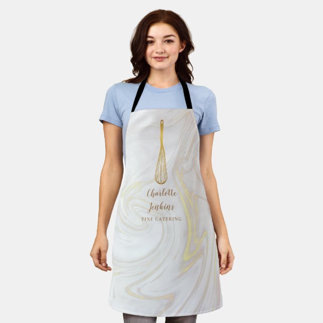 Gold Whisk Bakery Patisserie Marble Swirls Apron (Worn)