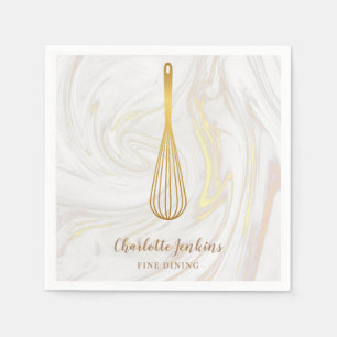 Gold Whisk Bakery Patisserie Marble Swirls Napkin