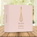 Gold Whisk Blush Pink Recipe Binder<br><div class="desc">An elegant recipe binder featuring a chic gold whisk on a blush pink background with your personalized name and title set in stylish gold typography. Designed by Thisisnotme©</div>