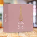 Gold Whisk Dusty Rose Recipe 3 Ring Binder<br><div class="desc">A stylish recipe binder featuring a chic gold whisk on a dusty rose background with your personalized name and title set in elegant white typography. Designed by Thisisnotme©</div>