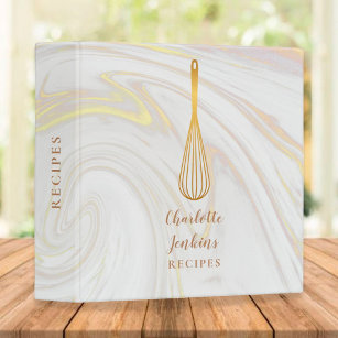 Gold Whisk Marble Swirls Recipe Binder