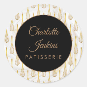 Gold Whisk Pattern Bakery Patisserie Marble Swirls Classic Round Sticker