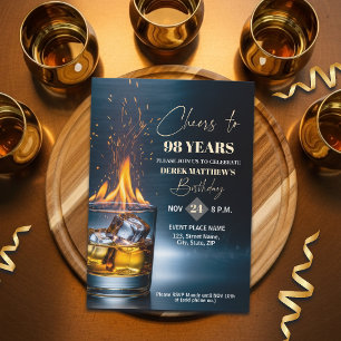Gold Whiskey Theme Men 98th Birthday Party Invitation