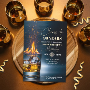 Gold Whiskey Theme Men 99th Birthday Party Invitation