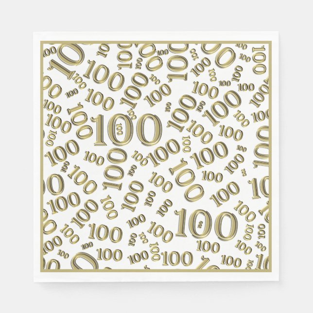 Gold/White 100 Random Number Pattern Napkin (Front)
