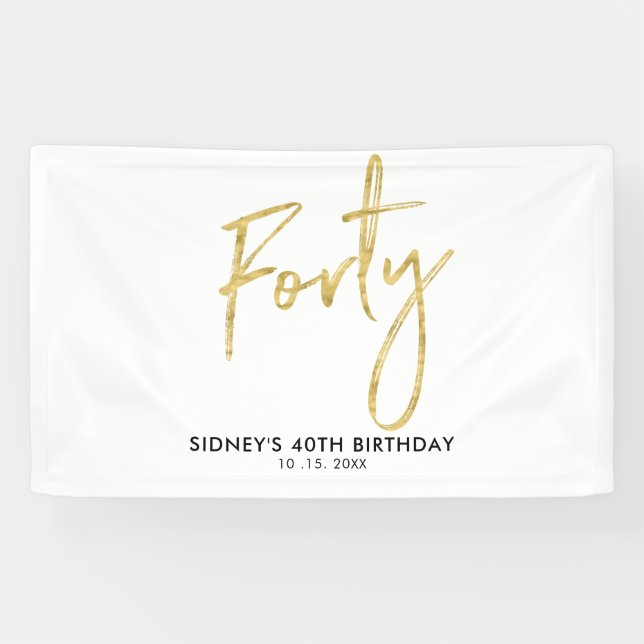 Gold & White 40th Birthday Party Welcome Banner (Horizontal)