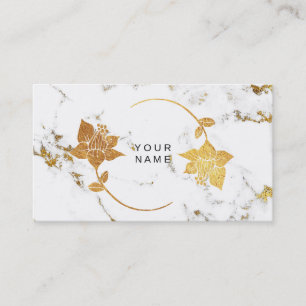Gold White Abstract Marble Stone Florals Business Card