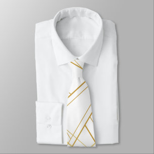 Gold White Abstract Stripes Tie