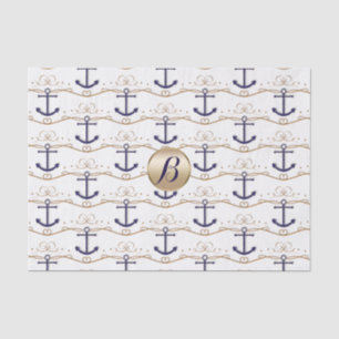 Gold White Anchors Nautical Monogram Modern Party Tissue Paper