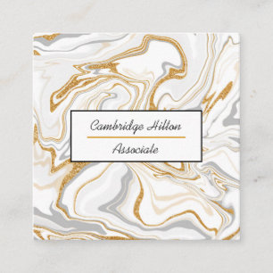 Gold, White and Grey Marble Swirls  Square Business Card