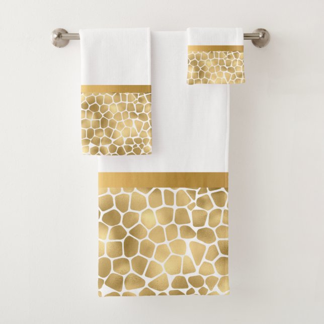 GOLD WHITE ANIMAL PEBBLE BATHROOM SET (Insitu)