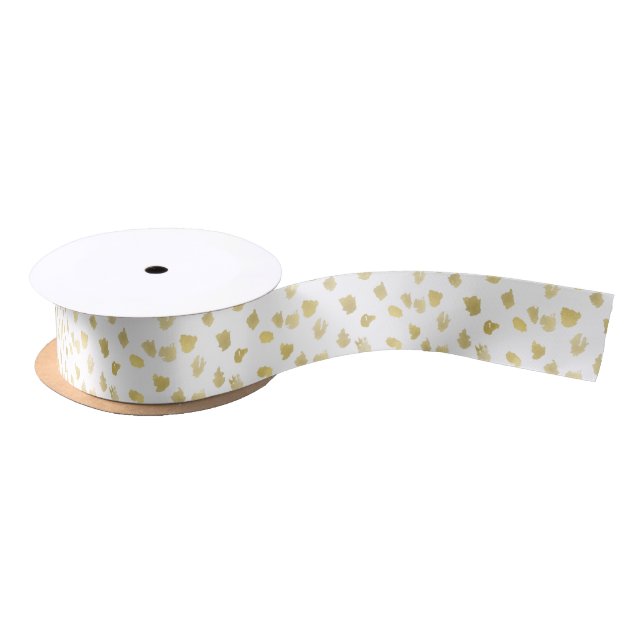 Gold White Animal Print Abstract Satin Ribbon (Spool)
