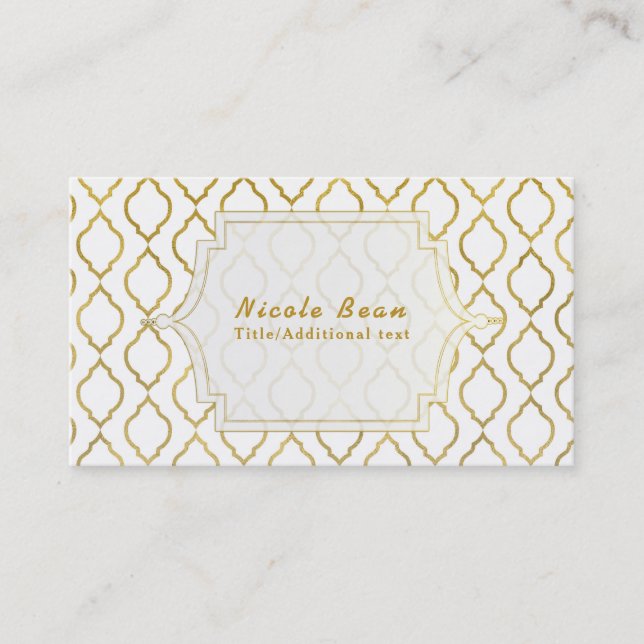 Gold & White Arabian Moroccan Modern Glam Business Card (Front)
