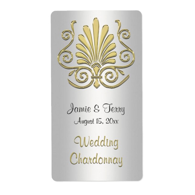 Gold White Art Deco Damask Party Vin Étiquette 2 (Devant)