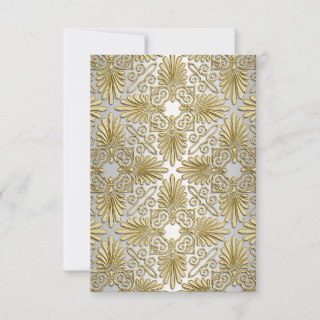 Gold White Art Deco Damask RSVP 2 (Front)