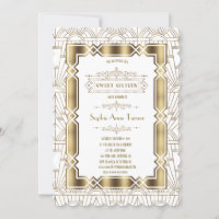 Gold White Art Deco Gatsby 20s Style Sweet 16