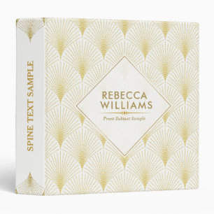 Gold & White Art-Deco Geometric Pattern Binder