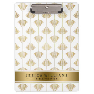 Gold & White Art-Deco Leafs Pattern Clipboard