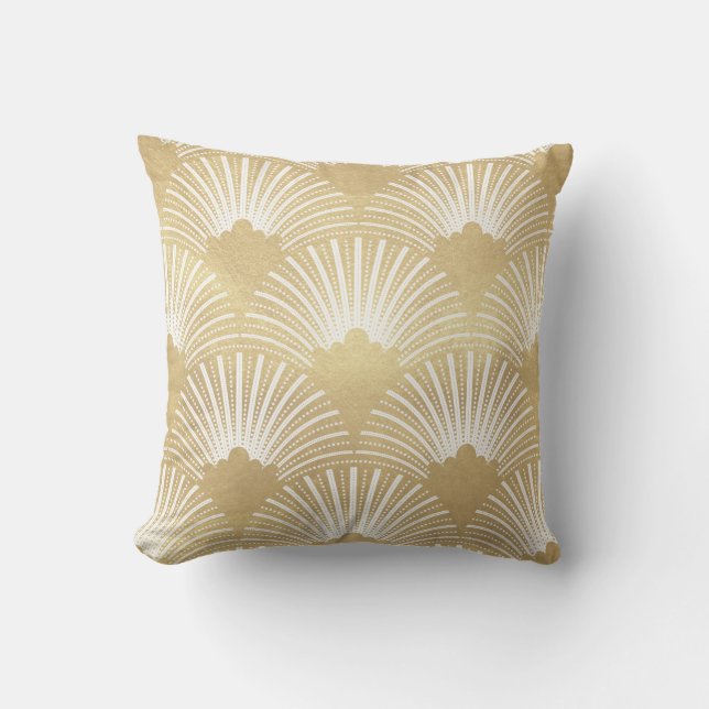 Gold & White Art-deco Pattern 23 Throw Pillow (Front)
