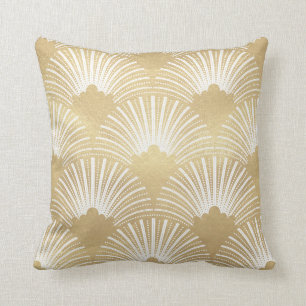 Gold & White Art-deco Pattern 23 Throw Pillow