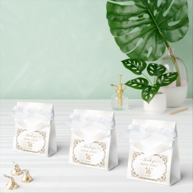 Gold White Art Deco Sweet 16th Birthday Favor Box (Multiple)