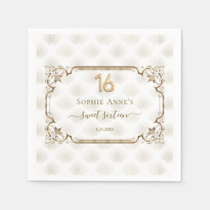 Gold White Art Deco Sweet Sixteen Birthday Napkin