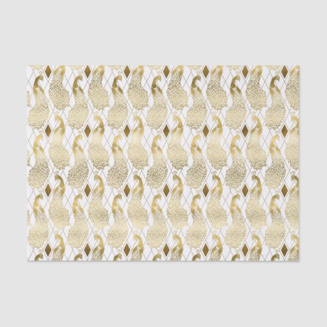 gold white art decor peacock pattern party tissue tissue paper (Front)
