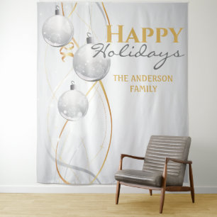 Gold white balls elegant ribbon Christmas greeting Tapestry