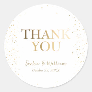 Gold & White Beautiful Elegant Wedding Thank You  Classic Round Sticker