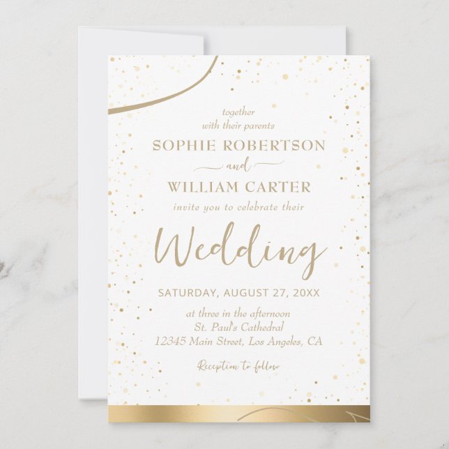 Gold & White Belle et élégante invitation de maria (Devant)