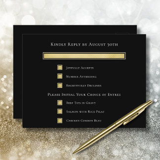 Gold White Black background Menu Choice RSVP Card