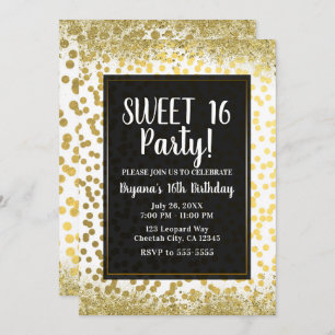 Gold White & Black Foil Confetti Modern Party Invitation